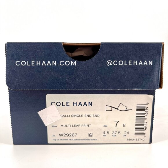 Cole Haan Calli Single Band Slide Sandal Size 7B Multi Leaf Print Fabric Leather - Picture 13 of 14